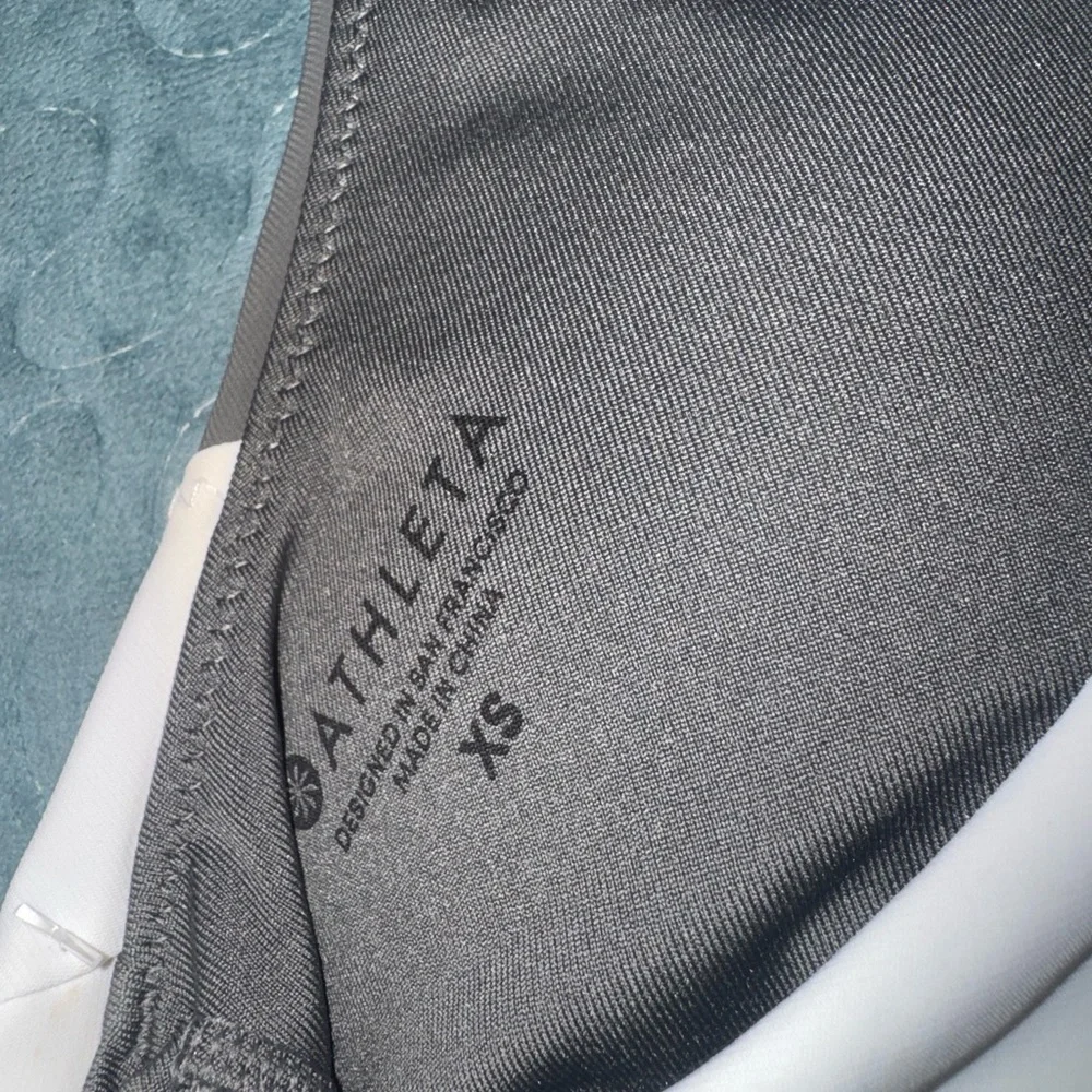 Athleta Gray and White Zip-Front Sports Bra